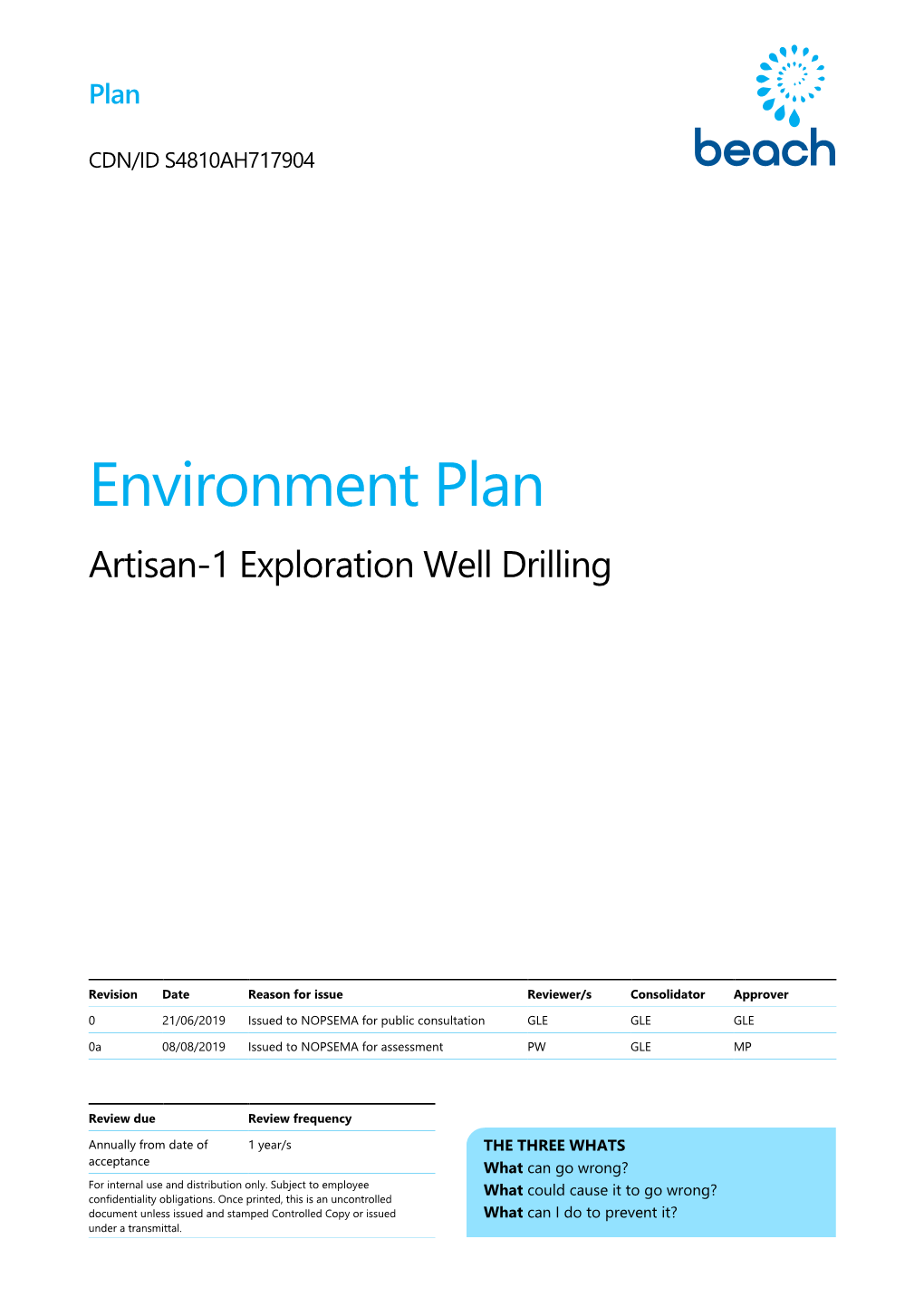 Environment Plan Artisan-1 Exploration Well Drilling