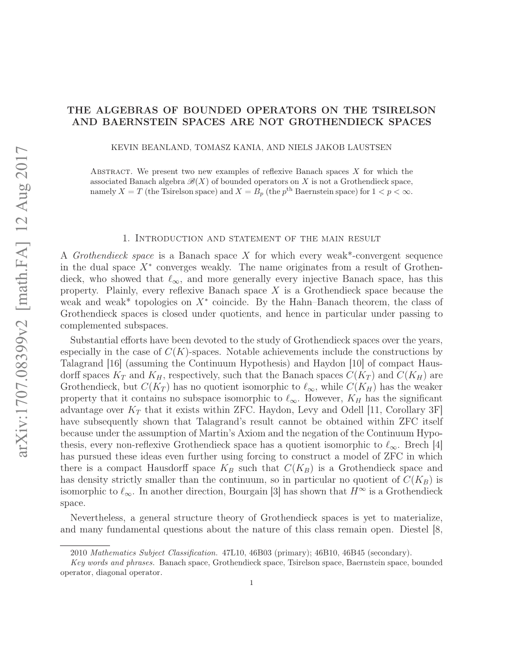 The Algebras of Bounded Operators on the Tsirelson and Baernstein