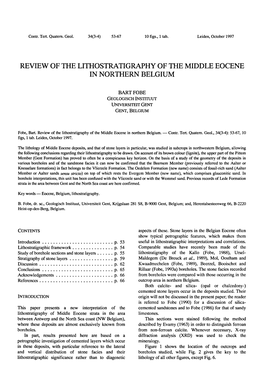Of Lithostratigraphy of Eocene in Northern Belgium