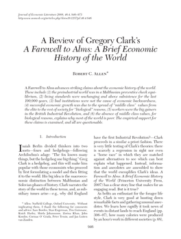 A Review of Gregory Clark's a Farewell to Alms