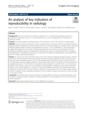 An Analysis of Key Indicators of Reproducibility in Radiology Bryan D