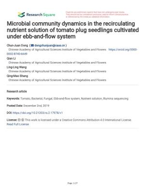 Microbial Community Dynamics in the Recirculating Nutrient Solution of Tomato Plug Seedlings Cultivated Under Ebb-And-Fow System