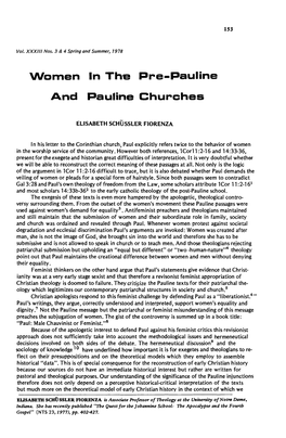 Women in the Pre-Pauline and Pauline Churches