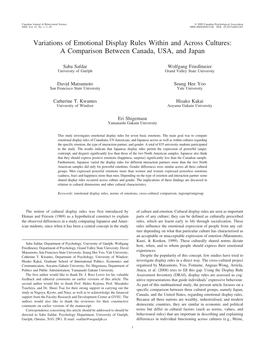 Variations of Emotional Display Rules Within and Across Cultures: a Comparison Between Canada, USA, and Japan