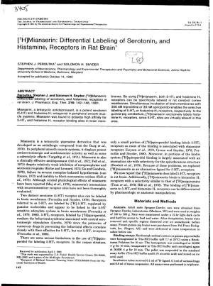[3H]Mianserin" Differential Labeling of Serotonin2 and Histamine, Receptors in Rat Brain' F":, , I .-F I "R I