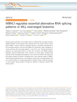 MBNL1 Regulates Essential Alternative RNA Splicing Patterns in MLL-Rearranged Leukemia