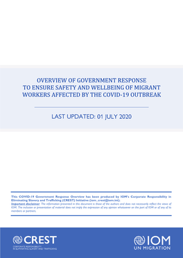 Overview of Government Response to Ensure Safety and Wellbeing of Migrant Workers Affected by the Covid-19 Outbreak