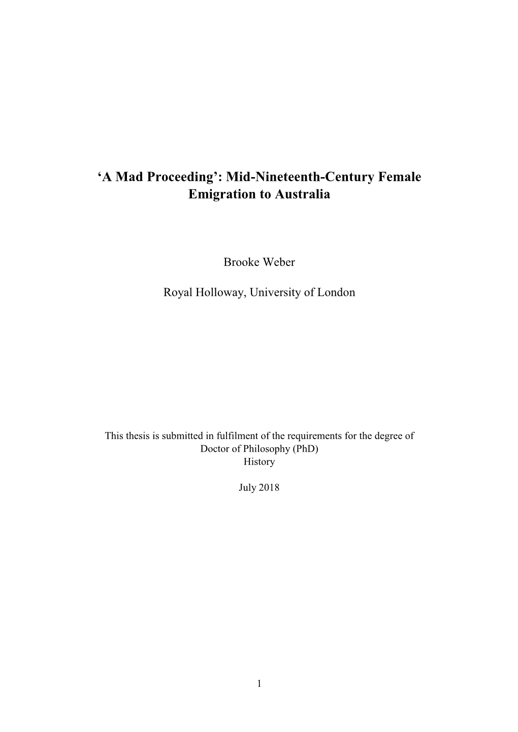 Mid-Nineteenth-Century Female Emigration to Australia