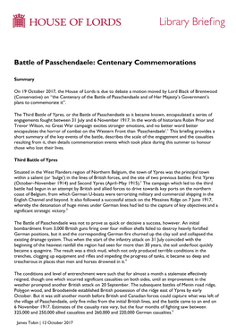 Battle of Passchendaele: Centenary Commemorations