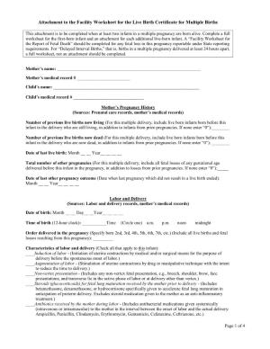 Facility Worksheet for Multiple Live Birth
