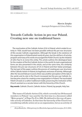 Towards Catholic Action in Pre-War Poland. Creating New One on Traditional Bases