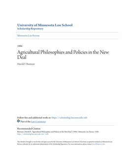 Agricultural Philosophies and Policies in the New Deal Harold F