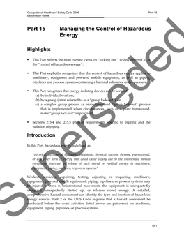 Part 15 Managing the Control of Hazardous Energy