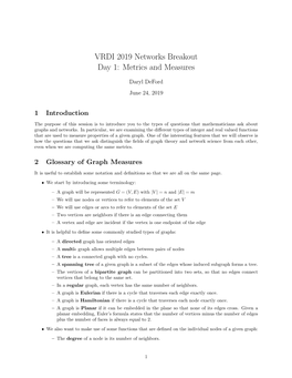 VRDI 2019 Networks Breakout Day 1: Metrics and Measures