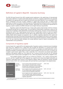 Definition of Capital in Basel III – Executive Summary