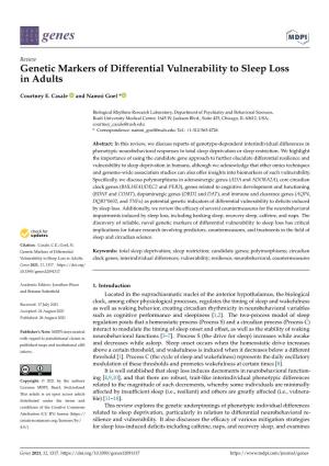 Genetic Markers of Differential Vulnerability to Sleep Loss in Adults