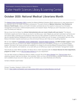 National Medical Librarians Month