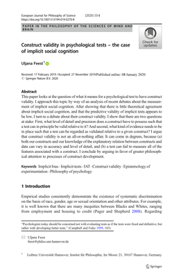 Construct Validity in Psychological Tests – the Case of Implicit Social Cognition