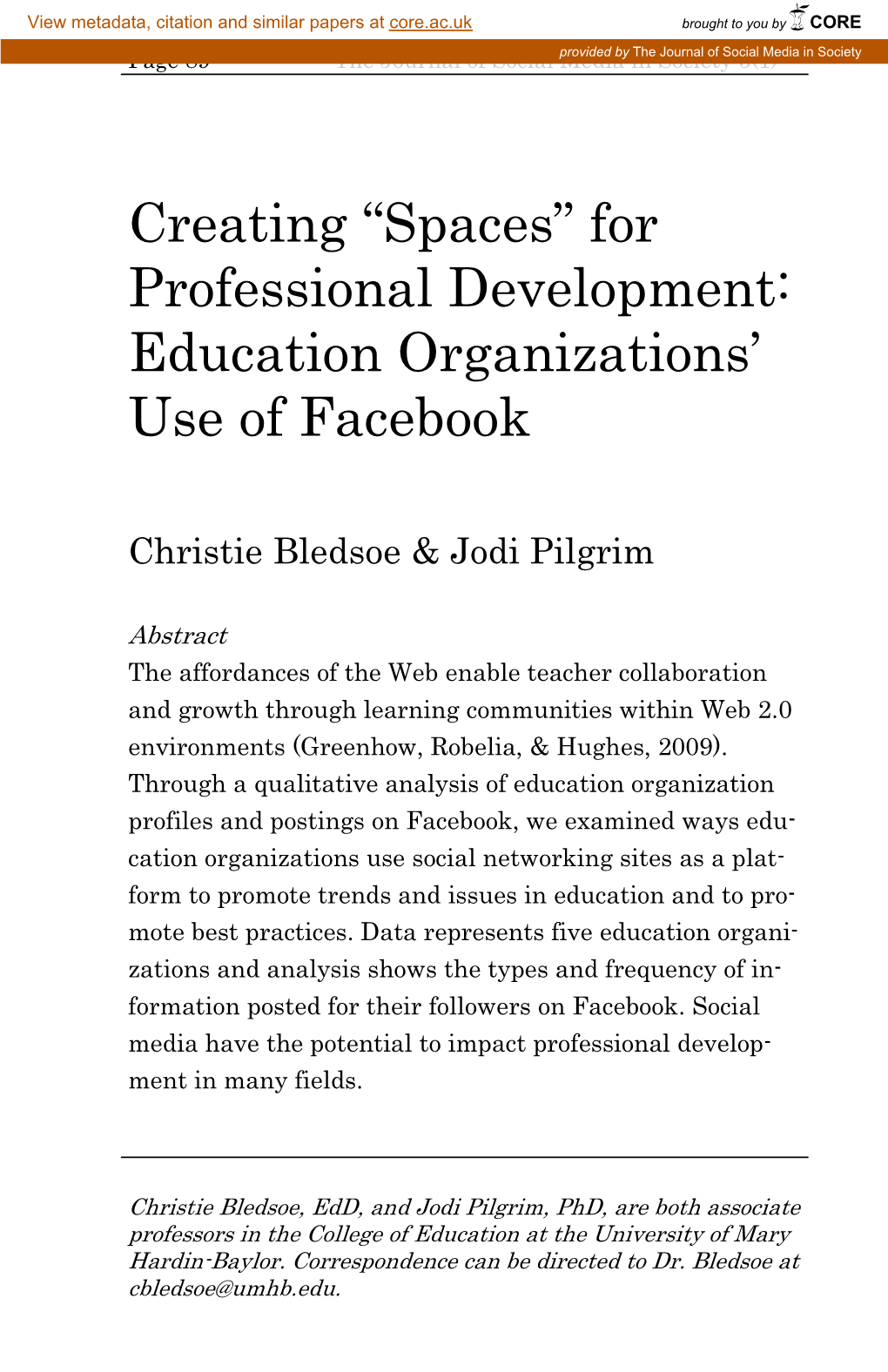 Creating “Spaces” for Professional Development: Education Organizations' Use of Facebook