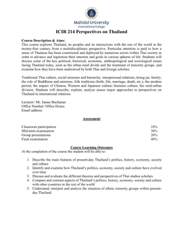 ICIR 214 Perspectives on Thailand