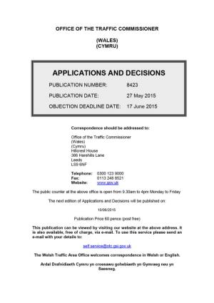 APPLICATIONS and DECISIONS 27 May 2015
