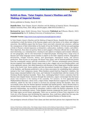 'Tatar Empire: Kazan's Muslims and the Making of Imperial Russia'