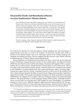 On Possible Dardic and Burushaski Influence on Some Northwestern Tibetan Dialects