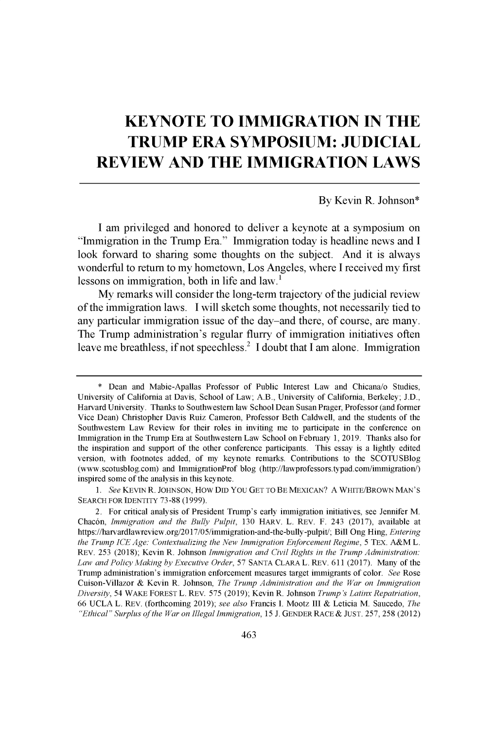 Keynote to Immigration in the Trump Era Symposium: Judicial Review and the Immigration Laws