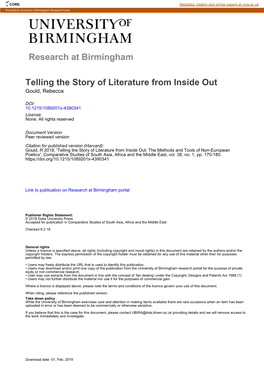 Telling the Story of Literature from Inside out Gould, Rebecca