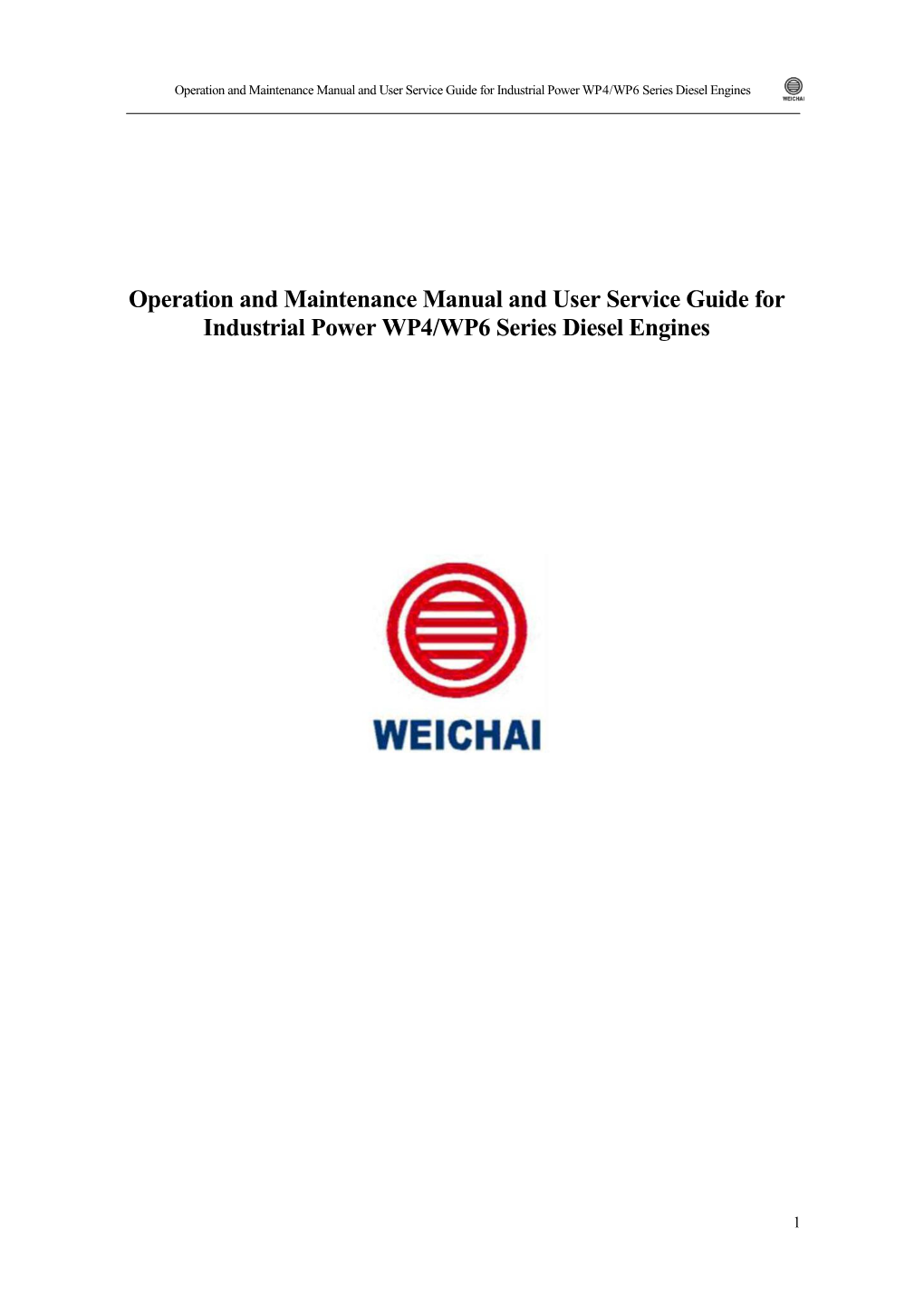Manual and User Service Guide for Industrial Power WP4/WP6 Series Diesel Engines