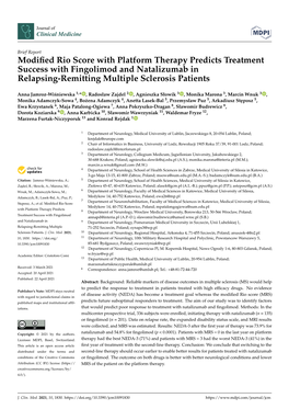 Modified Rio Score with Platform Therapy Predicts Treatment Success with Fingolimod and Natalizumab in Relapsing-Remitting Multi