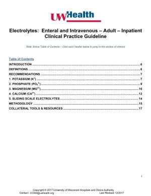 Electrolytes: Enteral and Intravenous – Adult – Inpatient Clinical Practice Guideline
