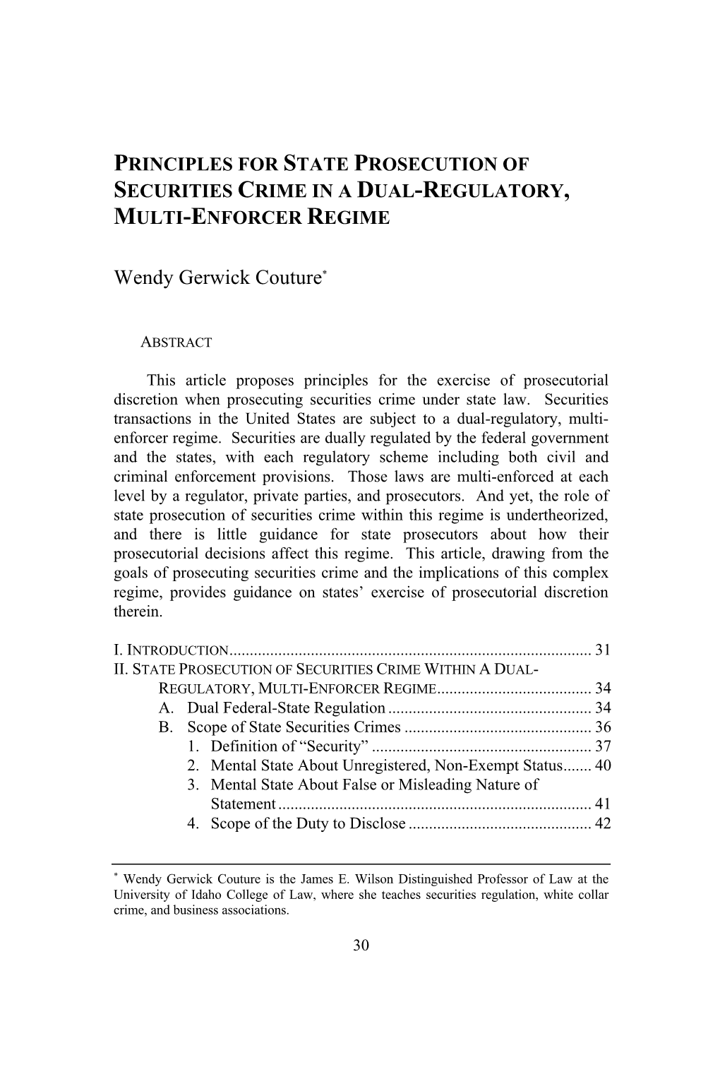 Principles for State Prosecution of Securities Crime in a Dual-Regulatory, Multi-Enforcer Regime