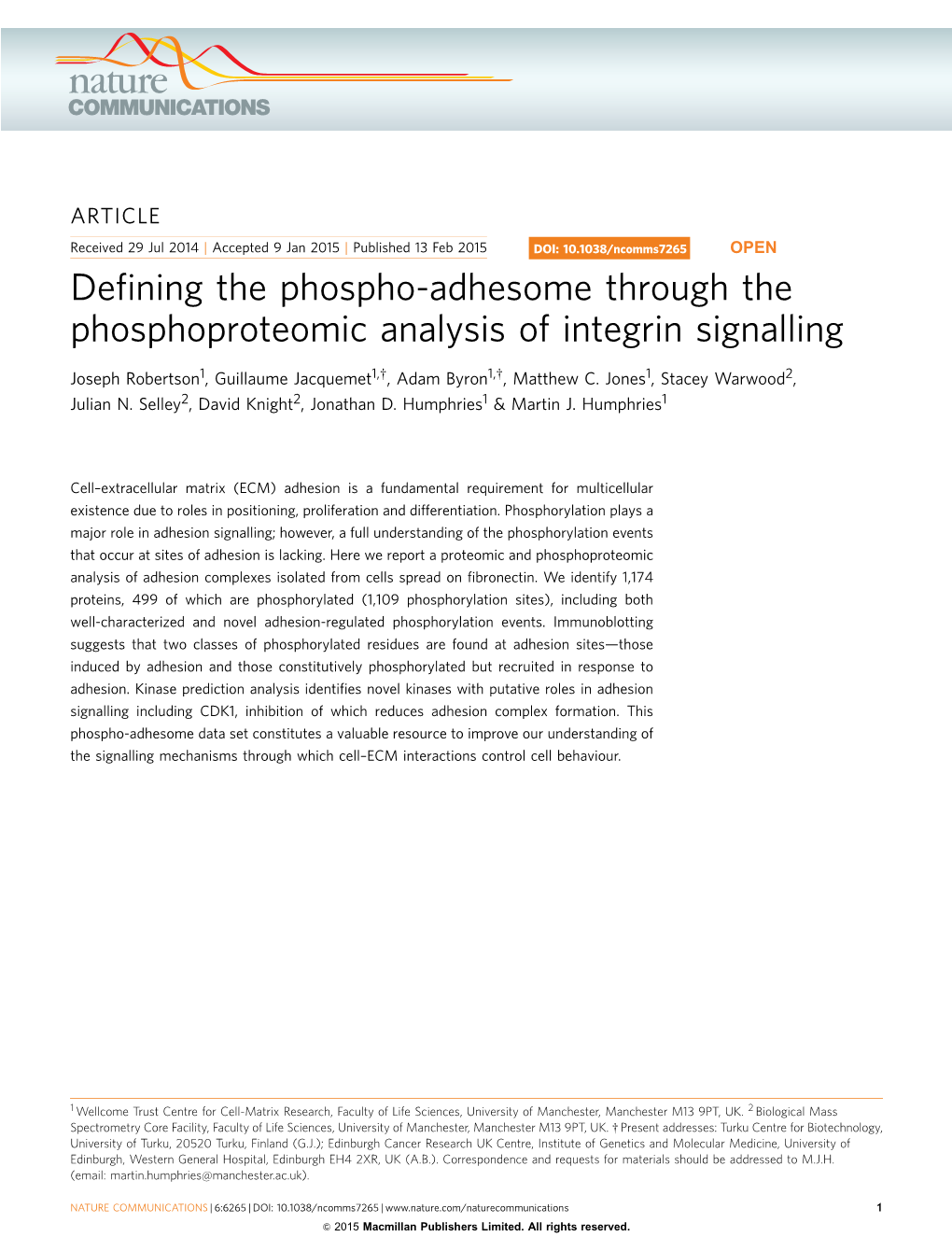 Defining the Phospho-Adhesome Through The