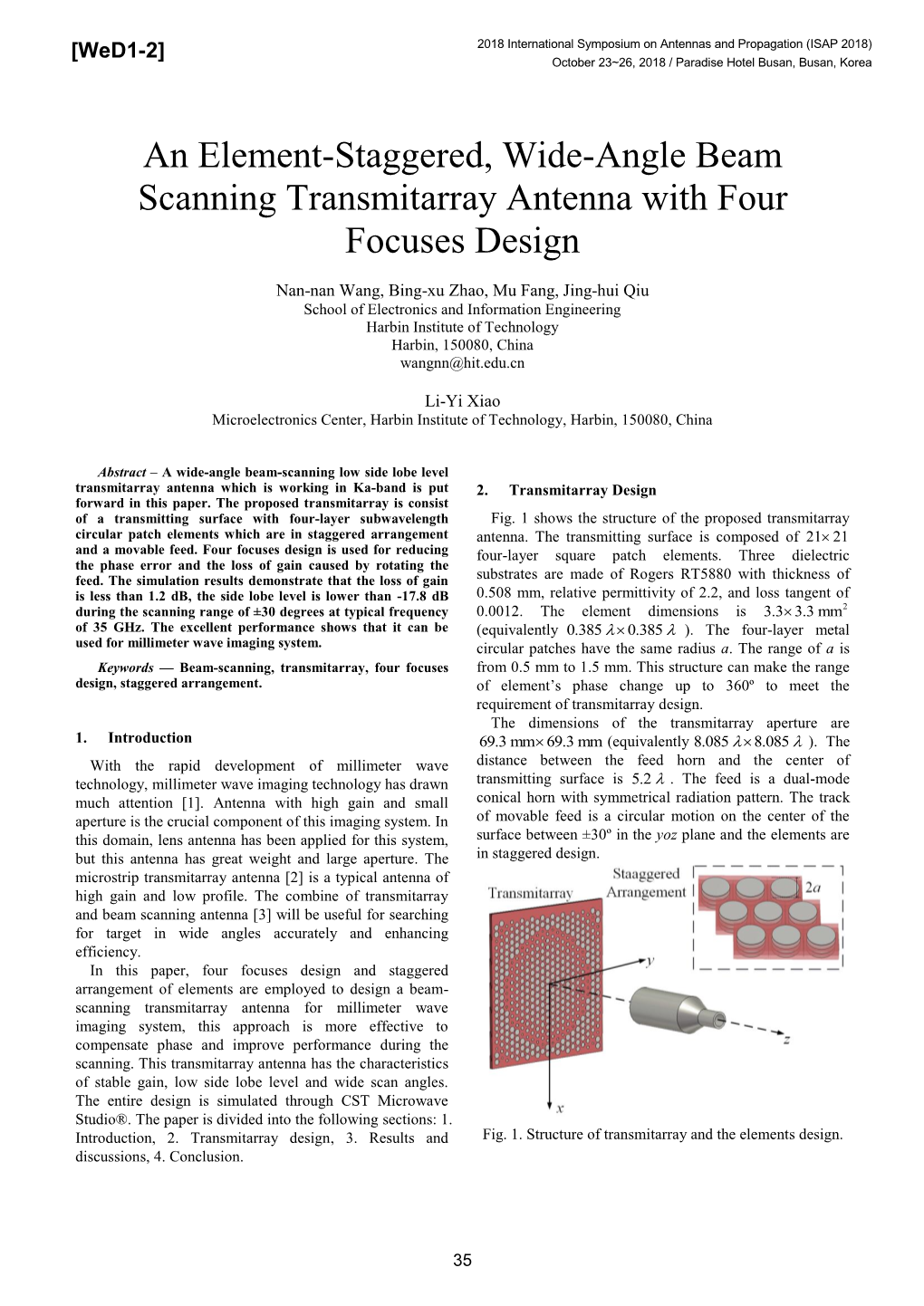 An Element-Staggered, Wide-Angle Beam Scanning Transmitarray Antenna with Four Focuses Design