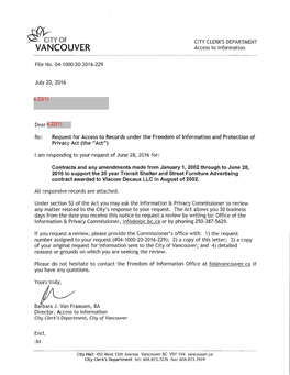 YOF CITY CLERK's DEPARTMENT VANCOUVER Access to Information