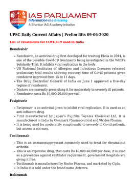 UPSC Daily Current Affairs | Prelim Bits 09-06-2020