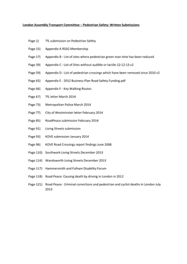 London Assembly Transport Committee – Pedestrian Safety: Written Submissions Page 1) Tfl Submission on Pedestrian Safety Page