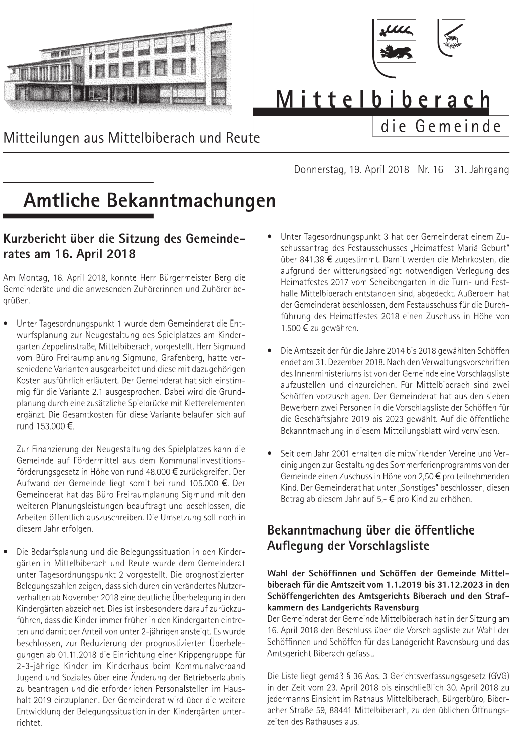 Mitteilungen Aus Mittelbiberach Und Reute