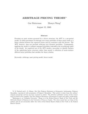 Arbitrage Pricing Theory∗