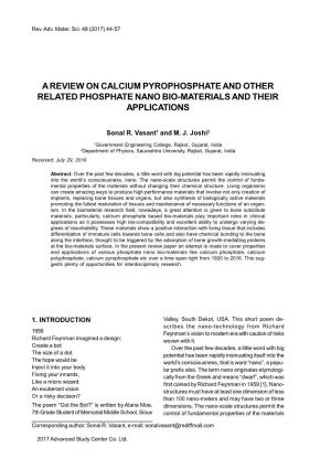 A Review on Calcium Pyrophosphate and Other Related Phosphate Nano Bio-Materials and Their Applications