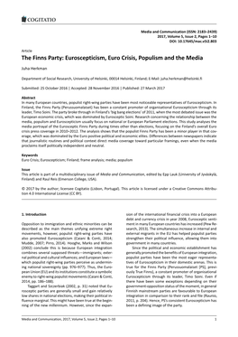 The Finns Party: Euroscepticism, Euro Crisis, Populism and the Media