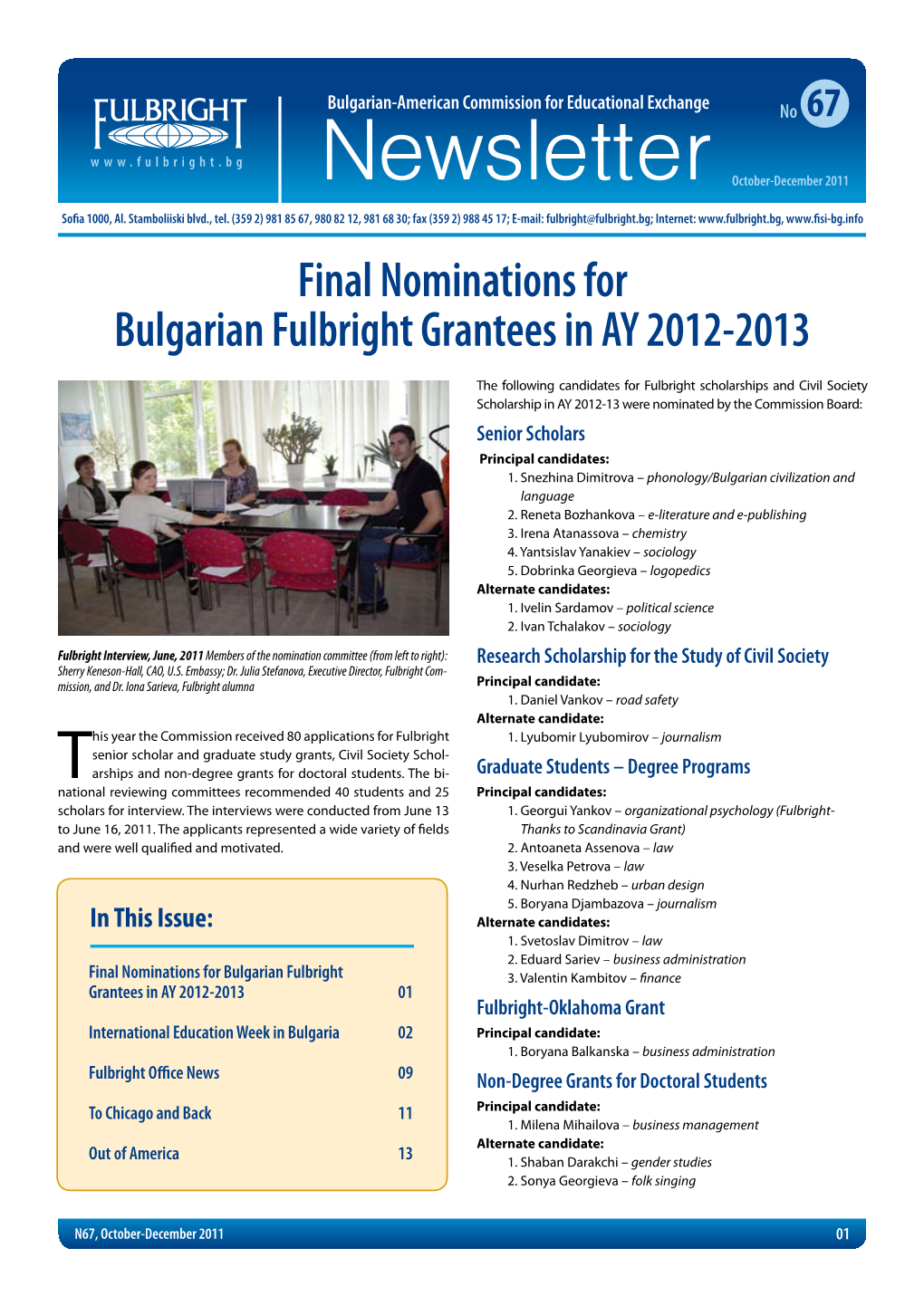 Fulbright Newsletter No. 67 October