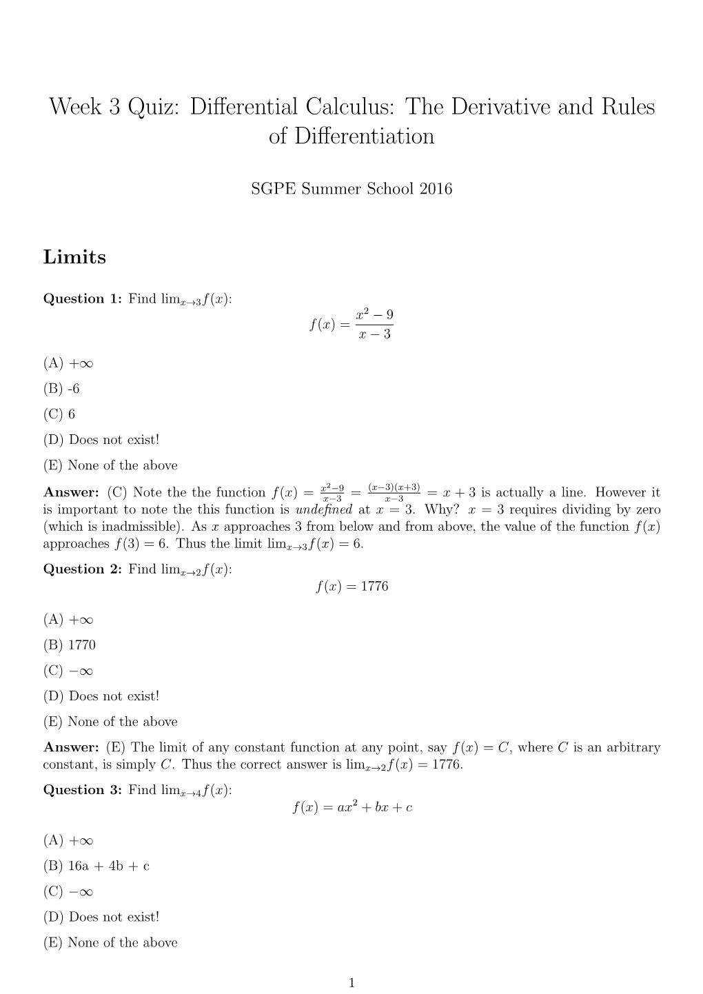 Week 3 Quiz: Differential Calculus: the Derivative and Rules of Differentiation