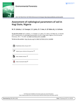 Assessment of Radiological Parameters of Soil in Kogi State, Nigeria