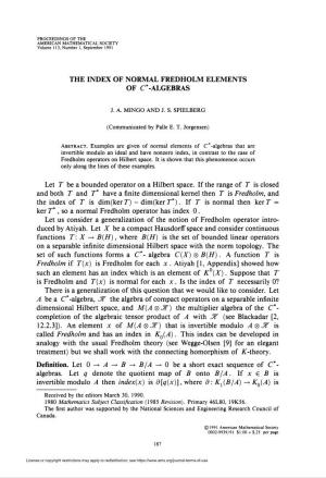 The Index of Normal Fredholm Elements of C* -Algebras