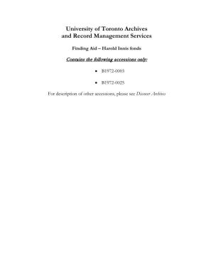 University of Toronto Archives and Record Management Services