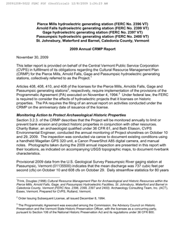 Pierce Mills Hydroelectric Generating Station (FERC No. 2396 VT) Arnold Falls Hydroelectric Generating Station (FERC No