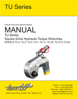 TU Series Square Drive Hydraulic Torque Wrench Operation Manual