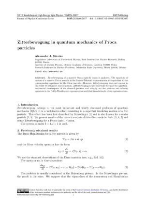 Zitterbewegung in Quantum Mechanics of Proca Particles